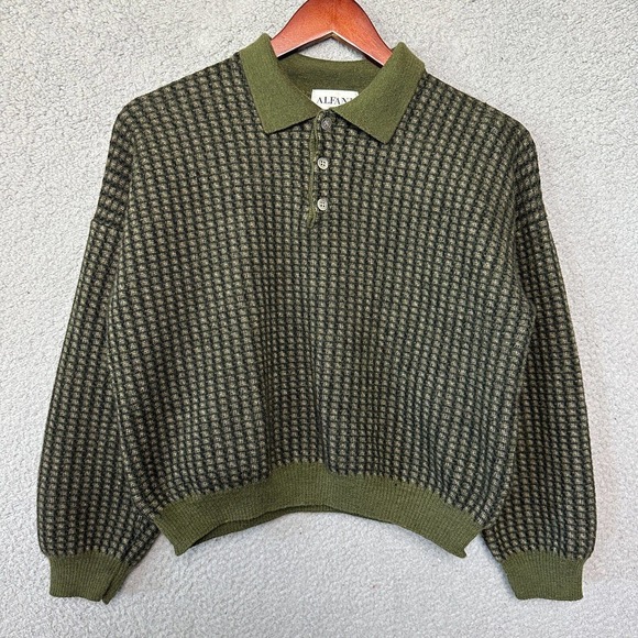 Alfani Sweaters - Vintage Alfani Sweater Women Large Cropped Green Wool Retro Collared Geometric